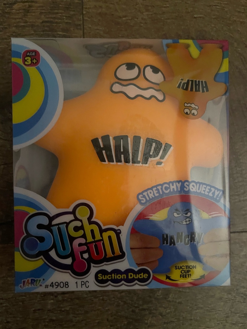 Authentic JaRu 'HALP!' Stretchy Squeeze Suction Dude - Orange